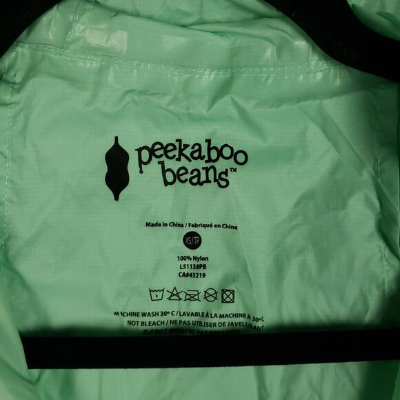 NWOT Peekaboo Beans Mint Green Full Zip Windbreaker Jacket Unisex Size XS - Picture 7 of 12